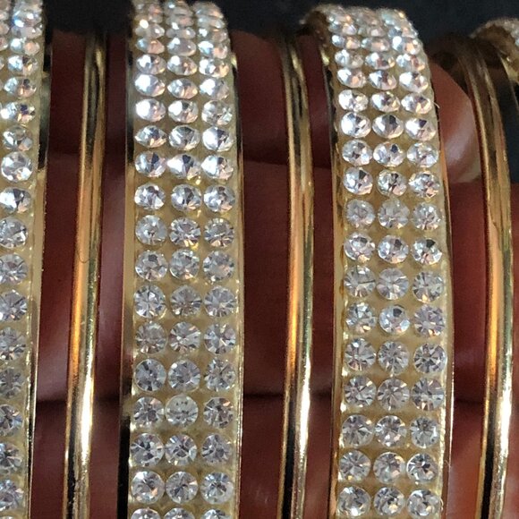 Gold Crystal Rhinestone Statement Bracelet Arm Cuff COSPLAY Nightclub 4.5" Long - Picture 4 of 9